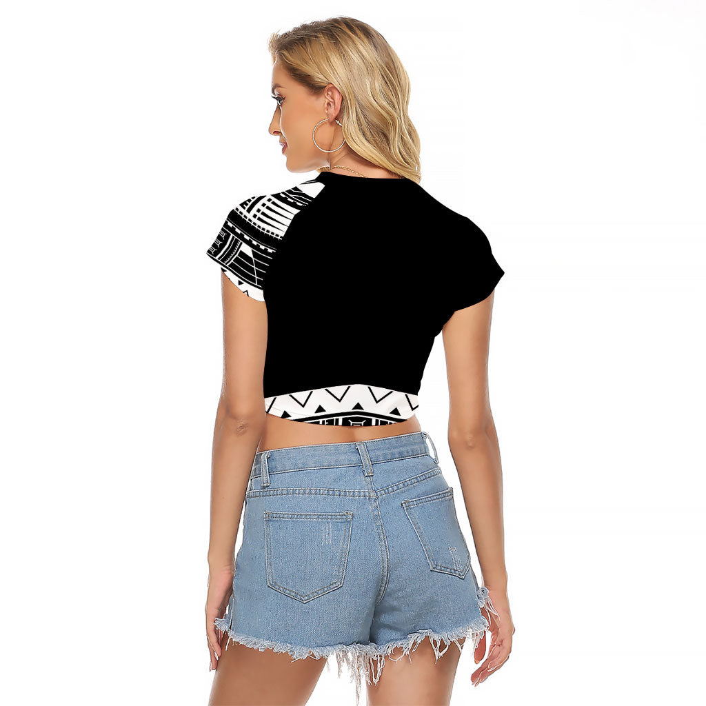 Polynesian Chief Inspired Costume Raglan Cropped T Shirt Tribal Pattern With Tooth Necklace Black