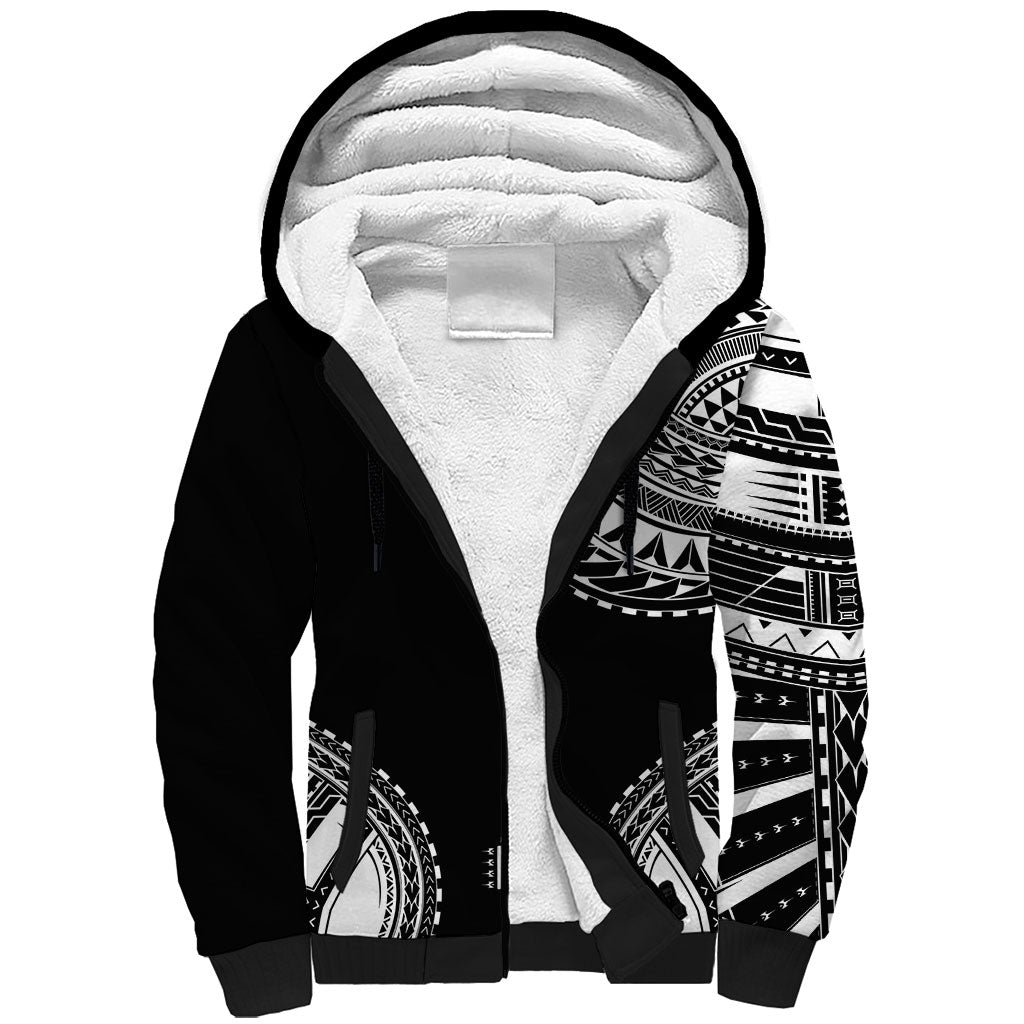 Polynesian Chief Inspired Costume Sherpa Hoodie Tribal Pattern With Tooth Necklace Black