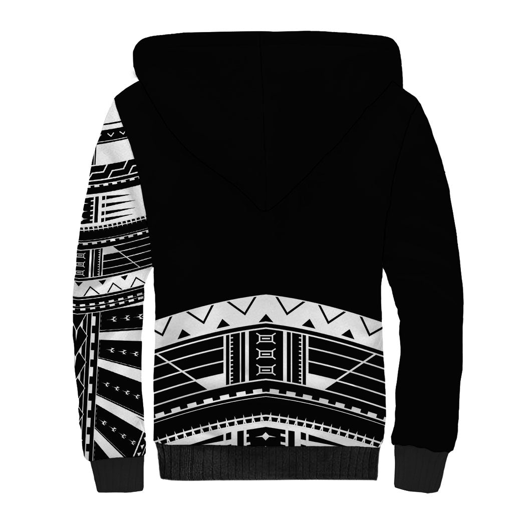 Polynesian Chief Inspired Costume Sherpa Hoodie Tribal Pattern With Tooth Necklace Black