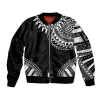 Polynesian Chief Inspired Costume Sleeve Zip Bomber Jacket Tribal Pattern With Tooth Necklace Black