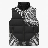 Polynesian Chief Inspired Costume Sleeveless Puffer Jacket Tribal Pattern With Tooth Necklace Black