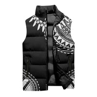 Polynesian Chief Inspired Costume Sleeveless Puffer Jacket Tribal Pattern With Tooth Necklace Black