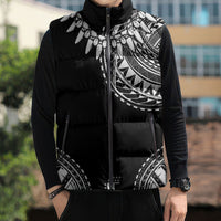 Polynesian Chief Inspired Costume Sleeveless Puffer Jacket Tribal Pattern With Tooth Necklace Black