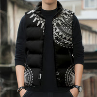 Polynesian Chief Inspired Costume Sleeveless Puffer Jacket Tribal Pattern With Tooth Necklace Black
