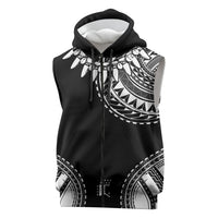Polynesian Chief Inspired Costume Sleeveless Zip Hoodie Tribal Pattern With Tooth Necklace Black
