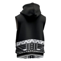 Polynesian Chief Inspired Costume Sleeveless Zip Hoodie Tribal Pattern With Tooth Necklace Black
