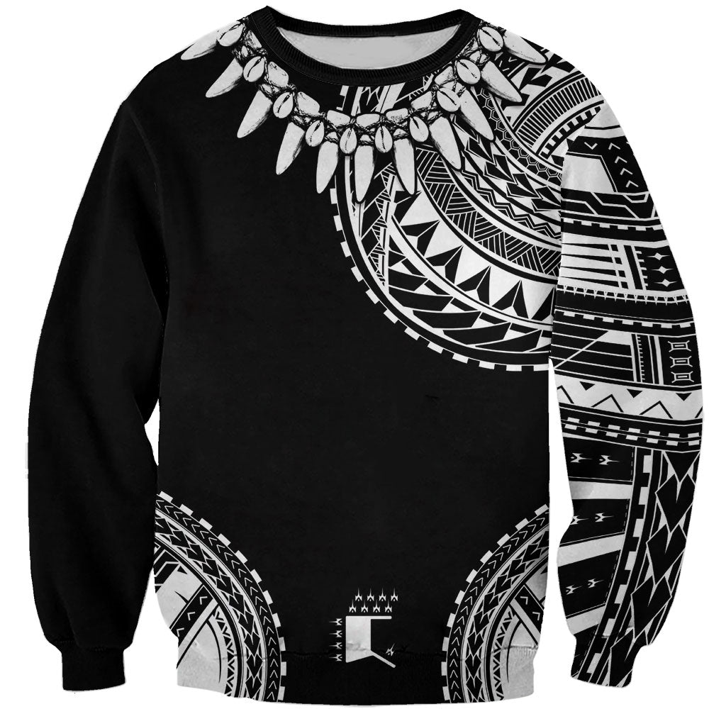 Polynesian Chief Inspired Costume Sweatshirt Tribal Pattern With Tooth Necklace Black
