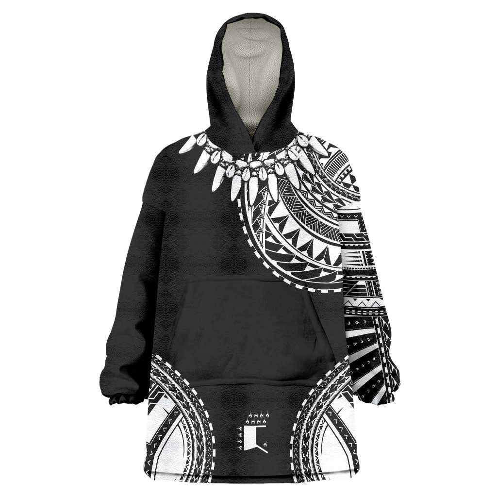 Polynesian Chief Inspired Costume Wearable Blanket Hoodie Tribal Pattern With Tooth Necklace Black