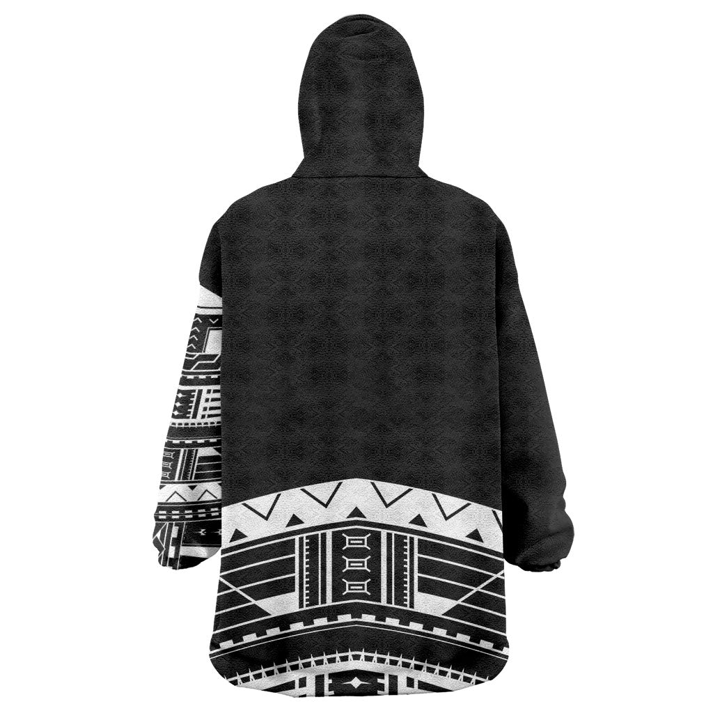Polynesian Chief Inspired Costume Wearable Blanket Hoodie Tribal Pattern With Tooth Necklace Black