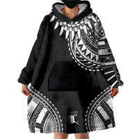 Polynesian Chief Inspired Costume Wearable Blanket Hoodie Tribal Pattern With Tooth Necklace Black