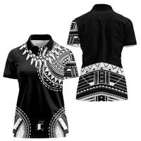 Polynesian Chief Inspired Costume Women Polo Shirt Tribal Pattern With Tooth Necklace Black