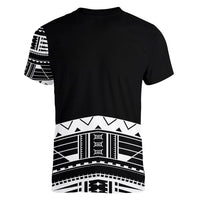 Polynesian Chief Inspired Costume Women V-Neck T-Shirt Tribal Pattern With Tooth Necklace Black