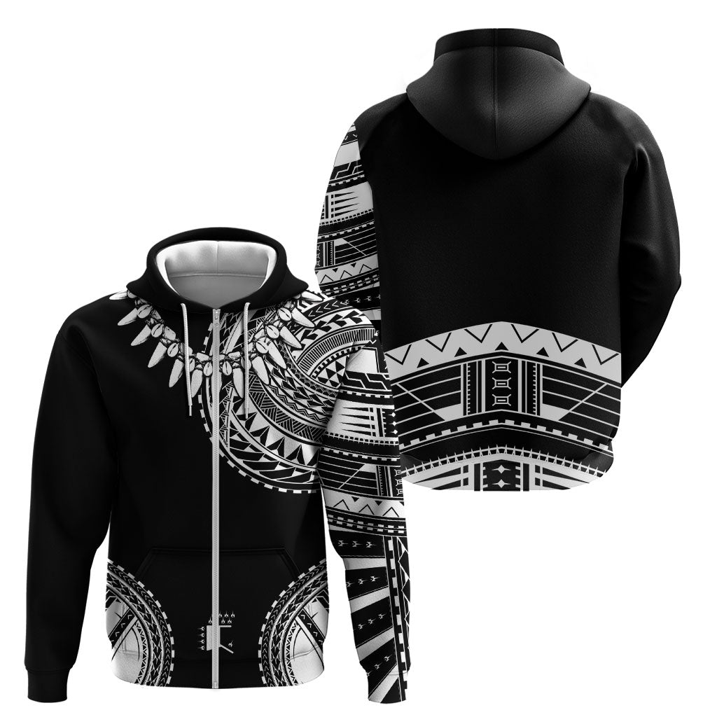 Polynesian Chief Inspired Costume Zip Hoodie Tribal Pattern With Tooth Necklace Black