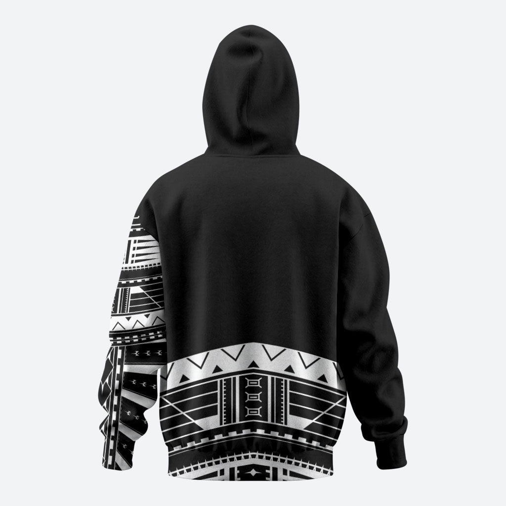 Polynesian Chief Inspired Costume Zip Hoodie Tribal Pattern With Tooth Necklace Black