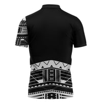 Polynesian Chief Inspired Costume Zipper Polo Shirt Tribal Pattern With Tooth Necklace Black
