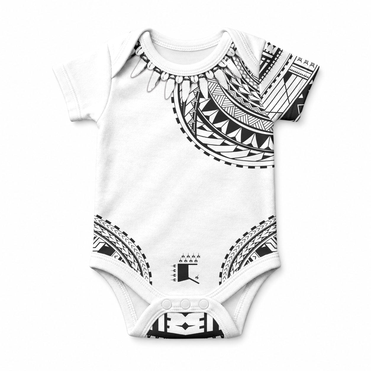 Polynesian Chief Inspired Costume Baby Onesie Tribal Pattern With Tooth Necklace White