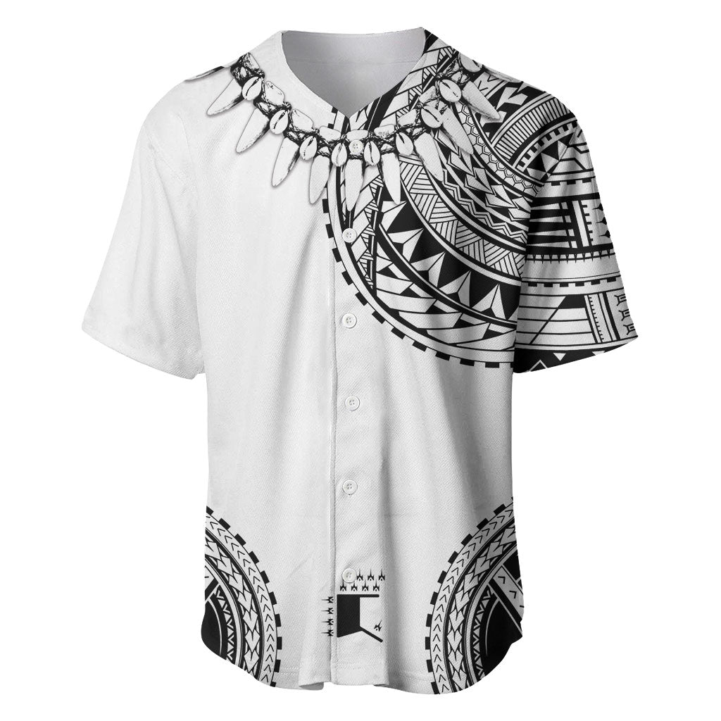 Polynesian Chief Inspired Costume Baseball Jersey Tribal Pattern With Tooth Necklace White