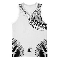Polynesian Chief Inspired Costume Basketball Jersey Tribal Pattern With Tooth Necklace White