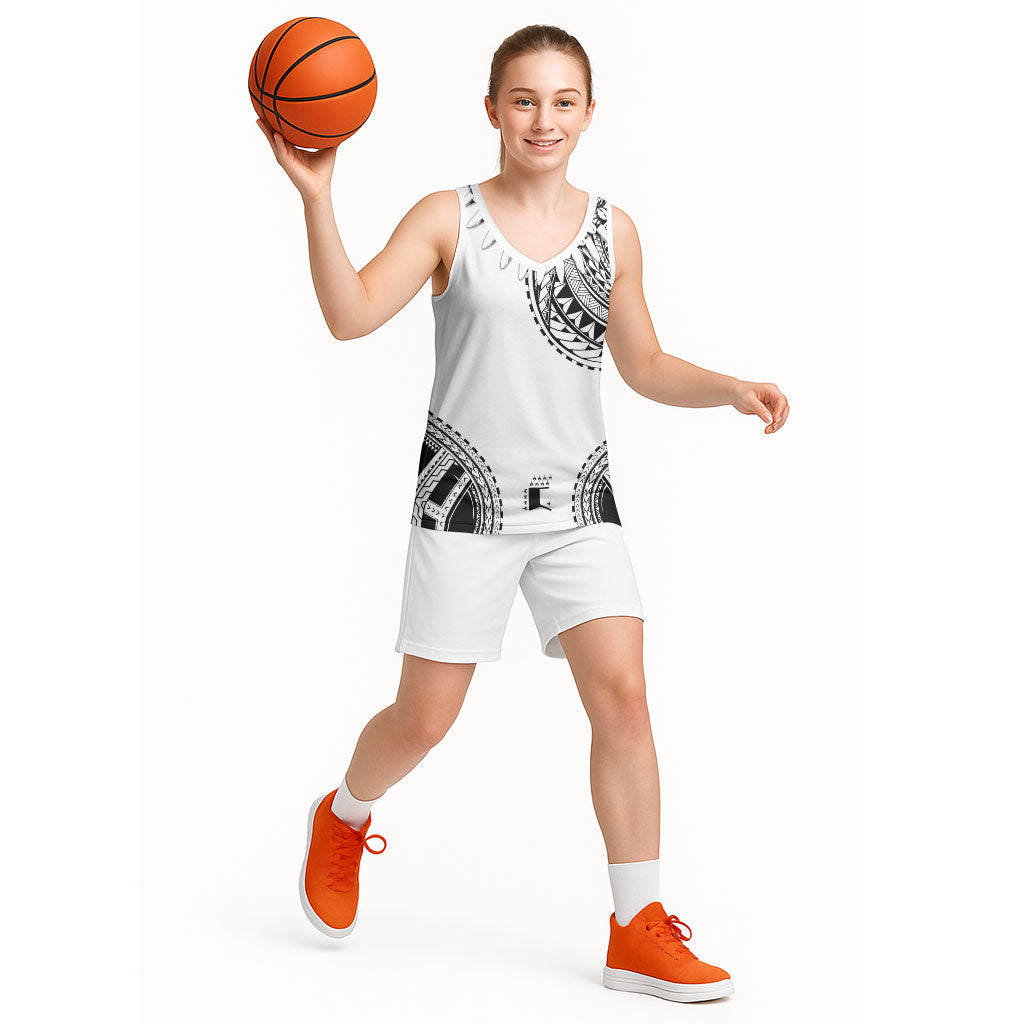 Polynesian Chief Inspired Costume Basketball Jersey Tribal Pattern With Tooth Necklace White