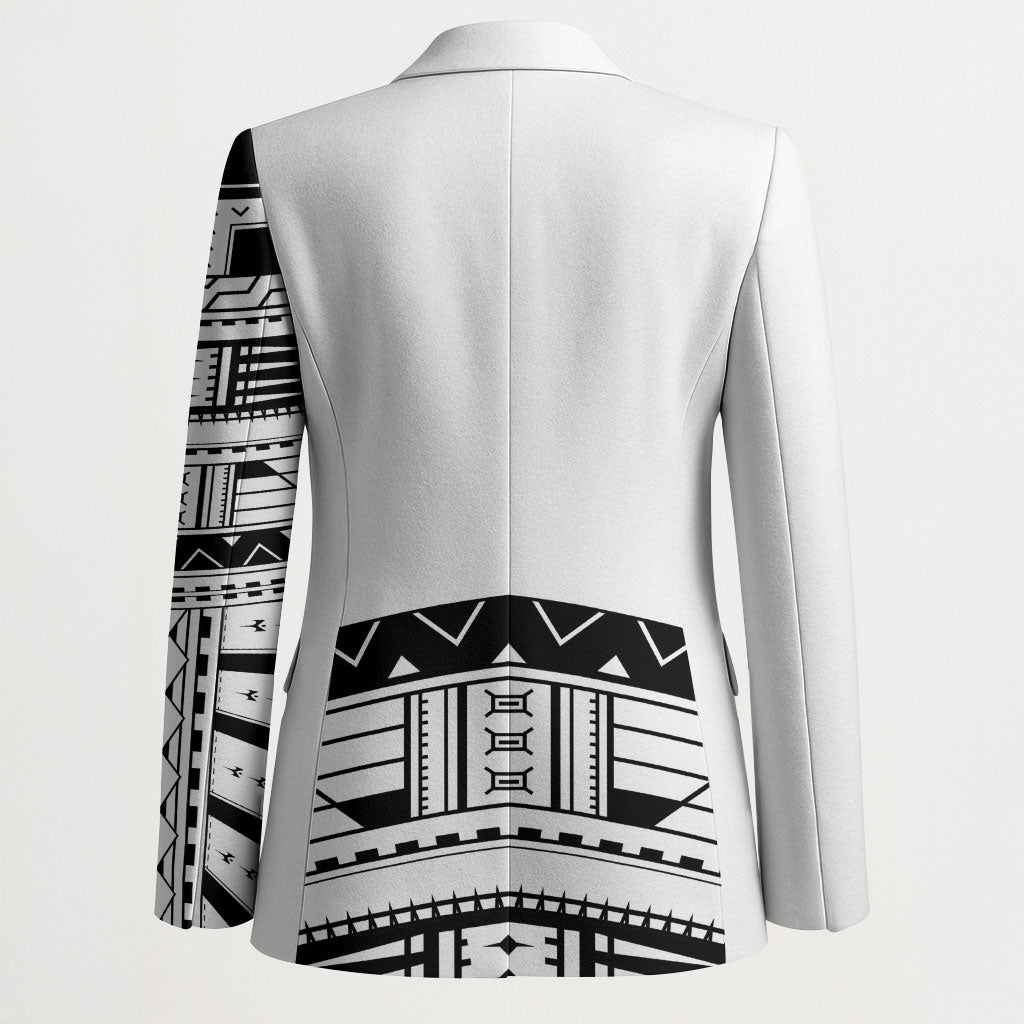Polynesian Chief Inspired Costume Blazer Tribal Pattern With Tooth Necklace White