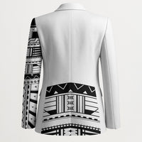 Polynesian Chief Inspired Costume Blazer Tribal Pattern With Tooth Necklace White
