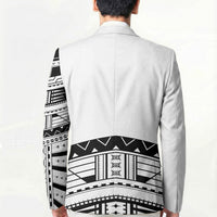 Polynesian Chief Inspired Costume Blazer Tribal Pattern With Tooth Necklace White