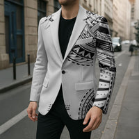 Polynesian Chief Inspired Costume Blazer Tribal Pattern With Tooth Necklace White