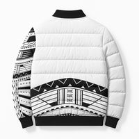 Polynesian Chief Inspired Costume Bomber Puffer Jacket Tribal Pattern With Tooth Necklace White