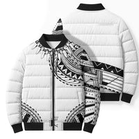 Polynesian Chief Inspired Costume Bomber Puffer Jacket Tribal Pattern With Tooth Necklace White