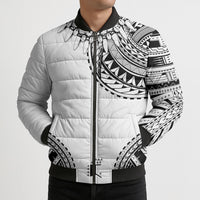 Polynesian Chief Inspired Costume Bomber Puffer Jacket Tribal Pattern With Tooth Necklace White