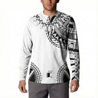 Polynesian Chief Inspired Costume Button Sweatshirt Tribal Pattern With Tooth Necklace White
