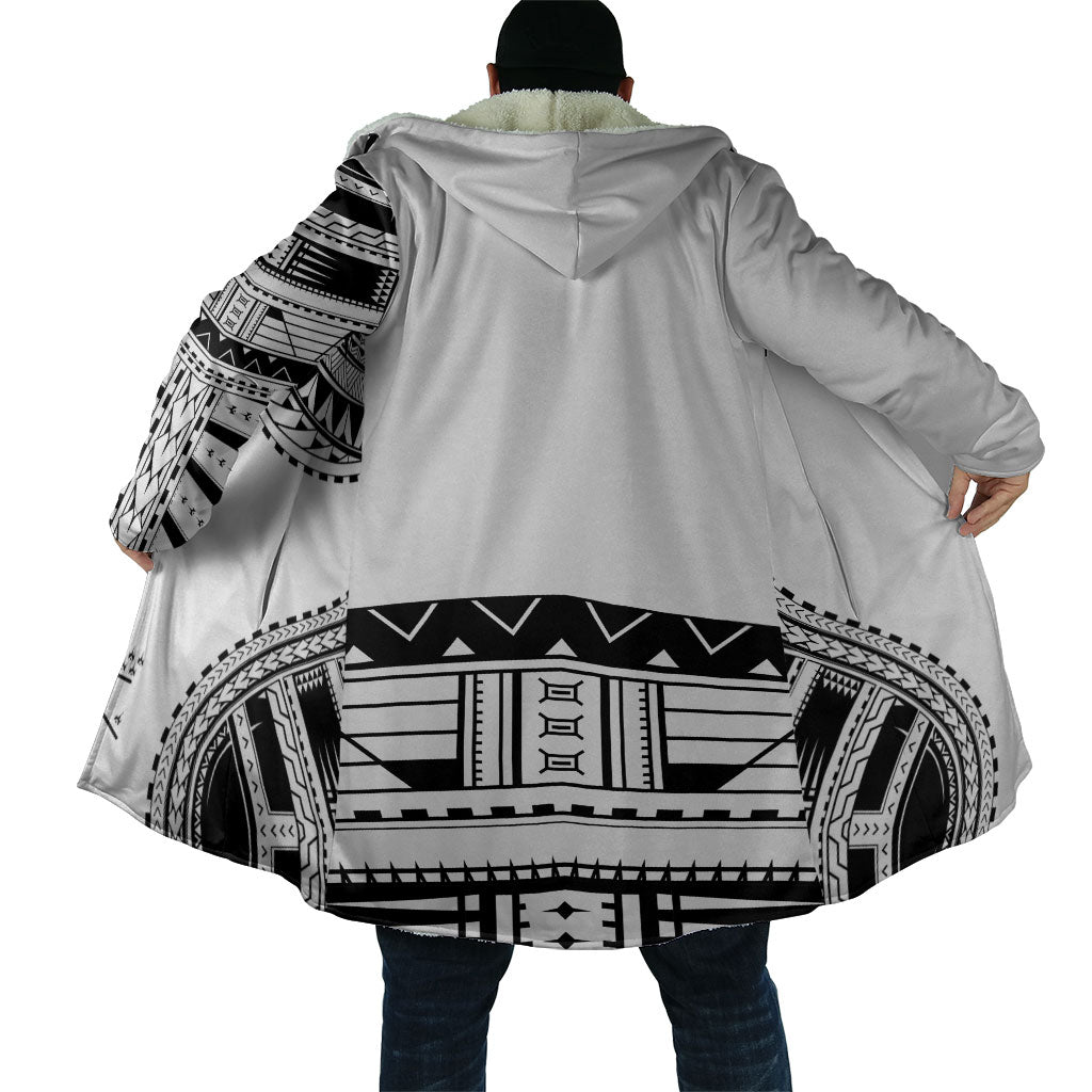 Polynesian Chief Inspired Costume Cloak Tribal Pattern With Tooth Necklace White