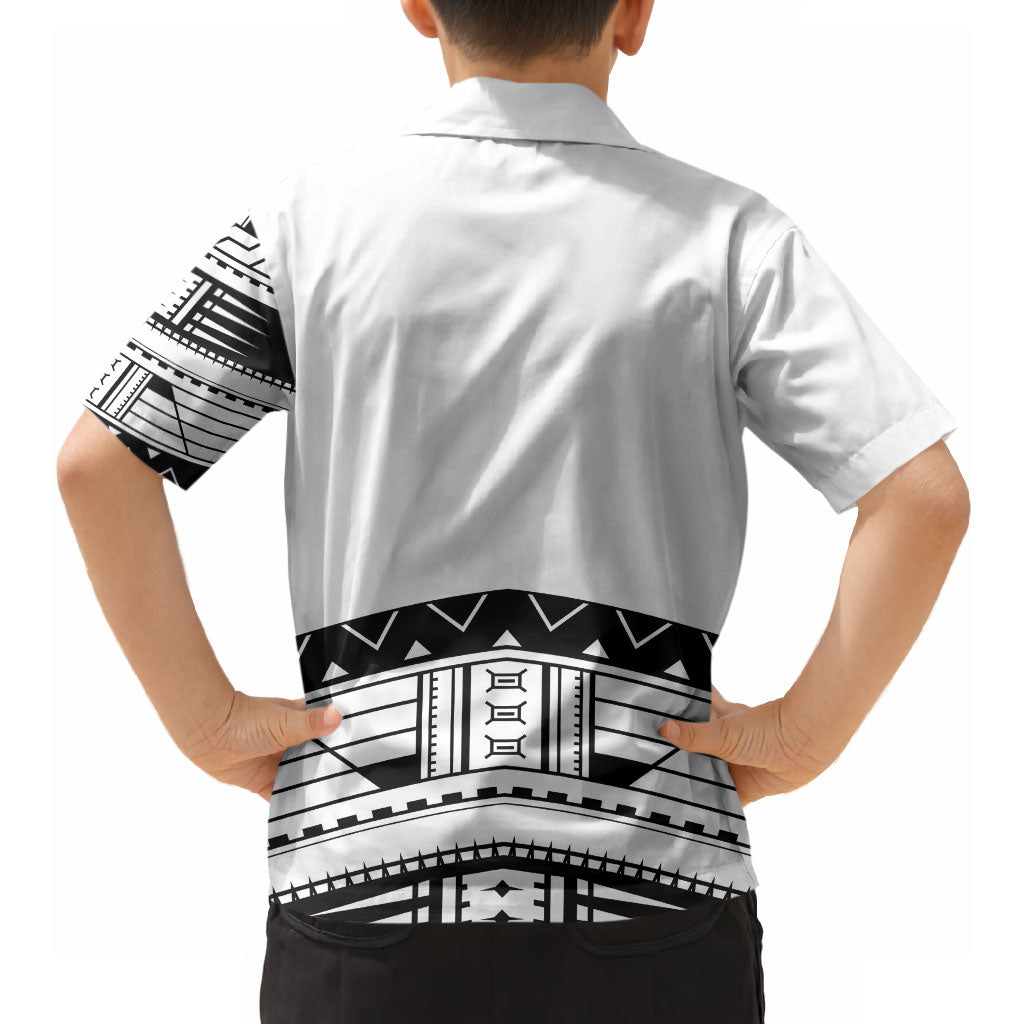 Polynesian Chief Inspired Costume Hawaiian Shirt Tribal Pattern With Tooth Necklace White