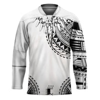 Polynesian Chief Inspired Costume Hockey Jersey Tribal Pattern With Tooth Necklace White