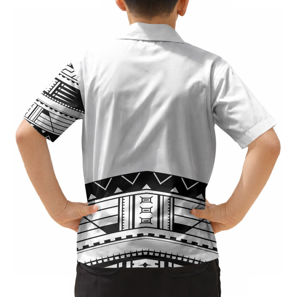 Polynesian Chief Inspired Costume Kid Hawaiian Shirt Tribal Pattern With Tooth Necklace White