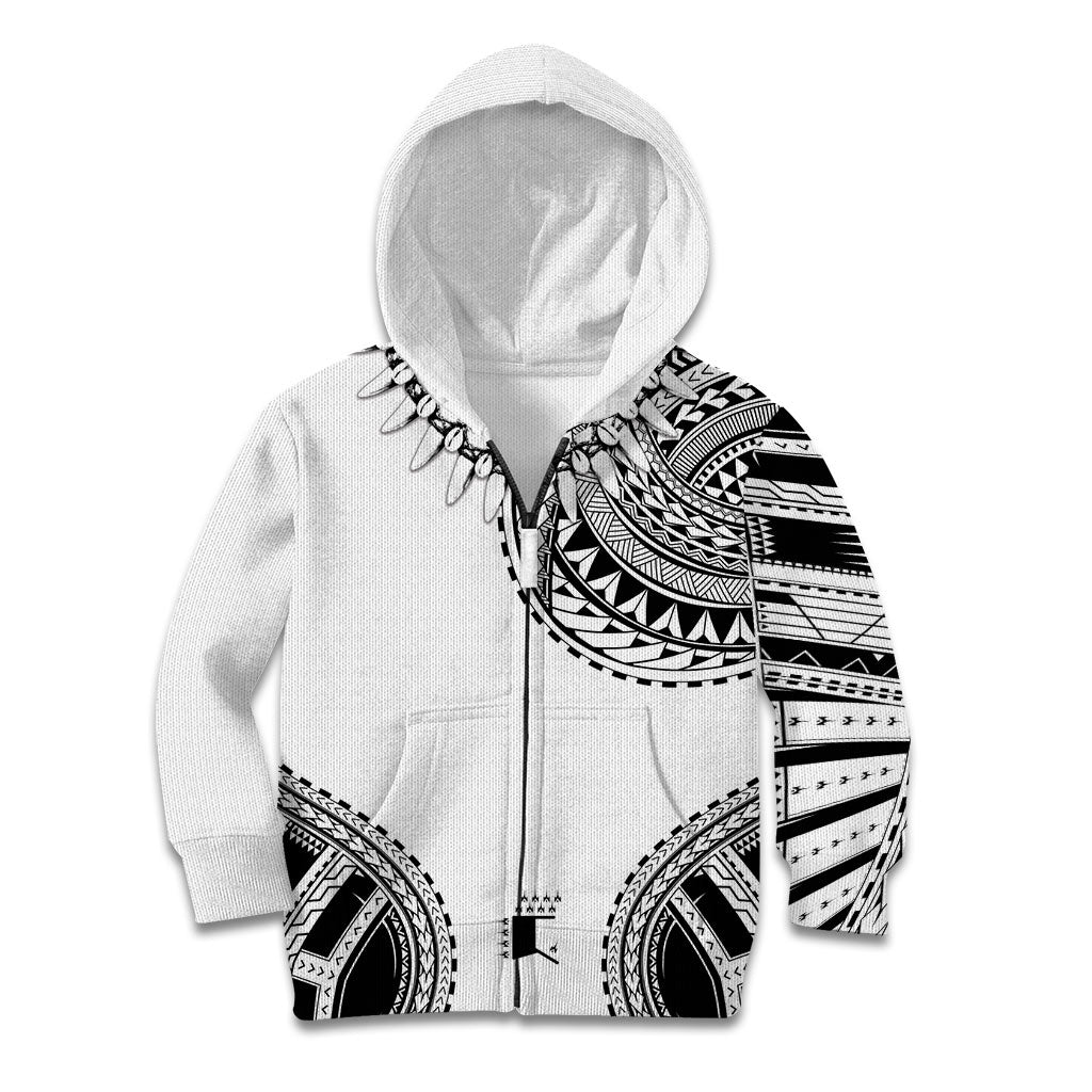 Polynesian Chief Inspired Costume Kid Hoodie Tribal Pattern With Tooth Necklace White