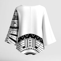 Polynesian Chief Inspired Costume Kimono Sleeve Blouse Tribal Pattern With Tooth Necklace White