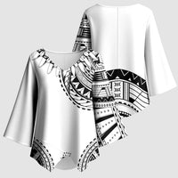 Polynesian Chief Inspired Costume Kimono Sleeve Blouse Tribal Pattern With Tooth Necklace White
