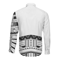 Polynesian Chief Inspired Costume Long Sleeve Button Shirt Tribal Pattern With Tooth Necklace White