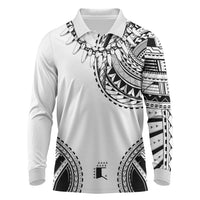 Polynesian Chief Inspired Costume Long Sleeve Polo Shirt Tribal Pattern With Tooth Necklace White