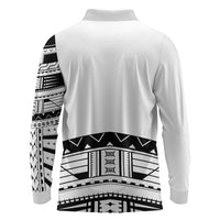 Polynesian Chief Inspired Costume Long Sleeve Polo Shirt Tribal Pattern With Tooth Necklace White