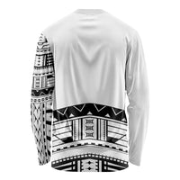 Polynesian Chief Inspired Costume Long Sleeve Shirt Tribal Pattern With Tooth Necklace White