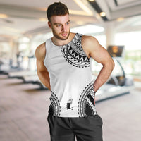 Polynesian Chief Inspired Costume Men Tank Top Tribal Pattern With Tooth Necklace White