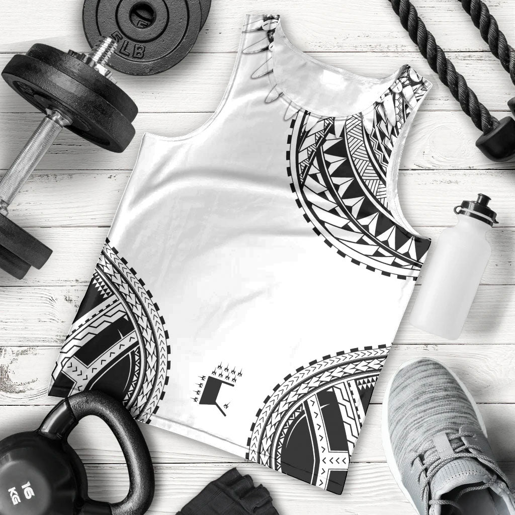 Polynesian Chief Inspired Costume Men Tank Top Tribal Pattern With Tooth Necklace White
