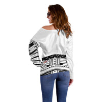 Polynesian Chief Inspired Costume Off Shoulder Sweater Tribal Pattern With Tooth Necklace White