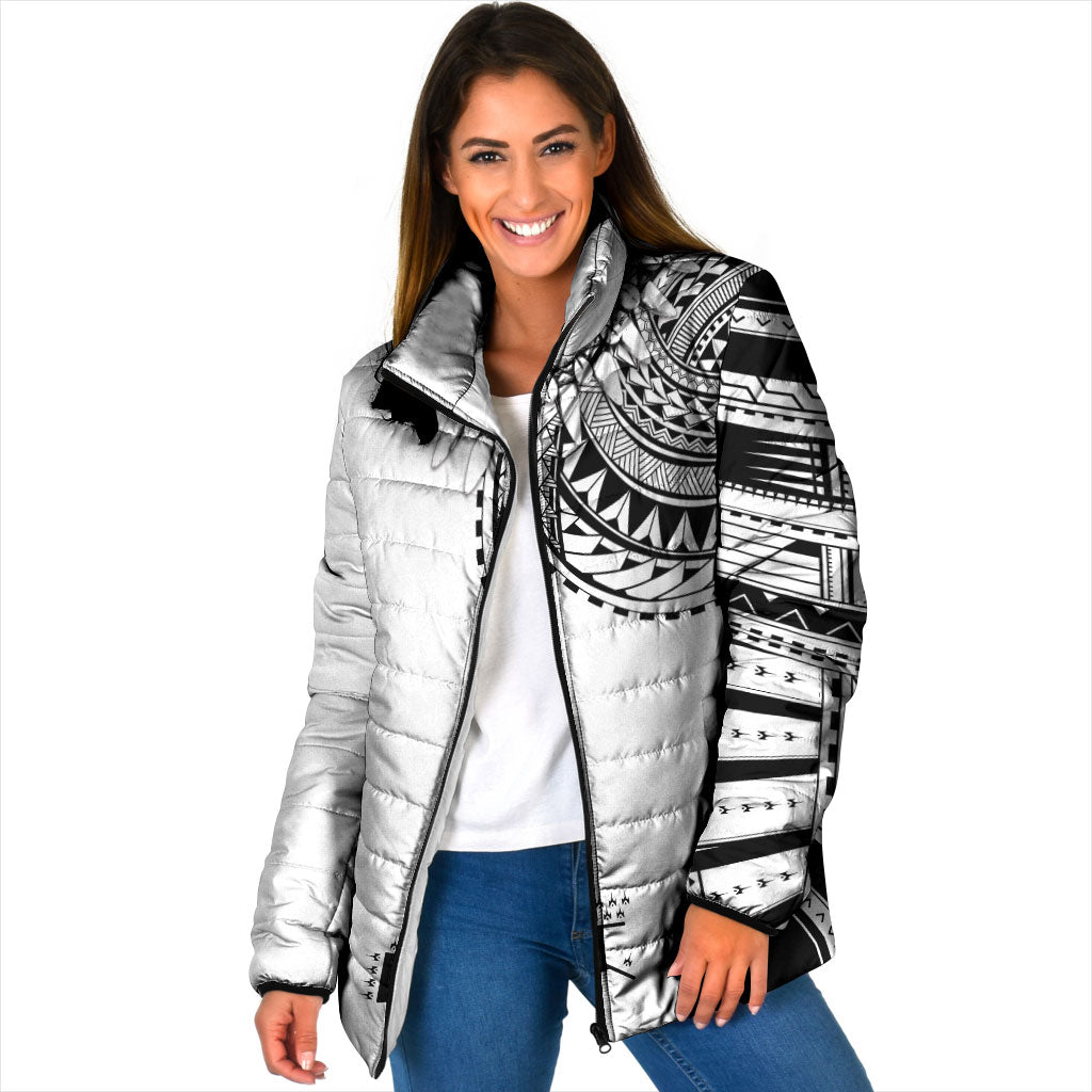 Polynesian Chief Inspired Costume Padded Jacket Tribal Pattern With Tooth Necklace White
