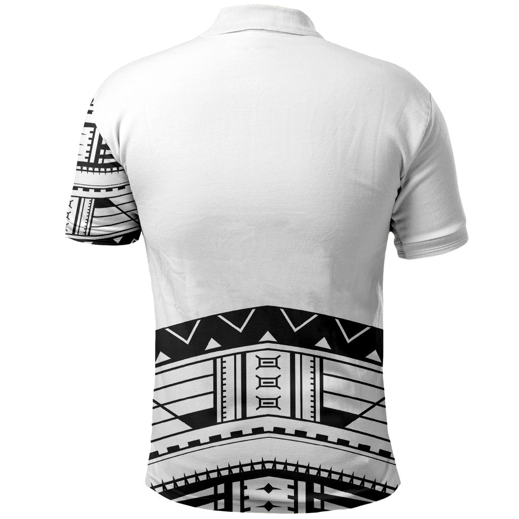 Polynesian Chief Inspired Costume Polo Shirt Tribal Pattern With Tooth Necklace White