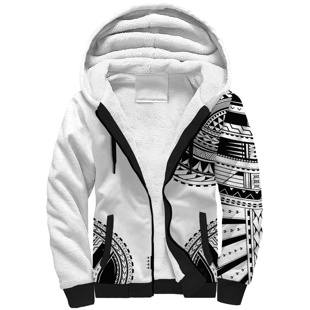 Polynesian Chief Inspired Costume Sherpa Hoodie Tribal Pattern With Tooth Necklace White