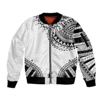 Polynesian Chief Inspired Costume Sleeve Zip Bomber Jacket Tribal Pattern With Tooth Necklace White