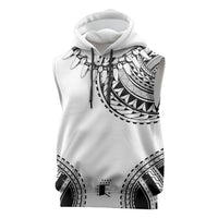 Polynesian Chief Inspired Costume Sleeveless Hoodie Tribal Pattern With Tooth Necklace White